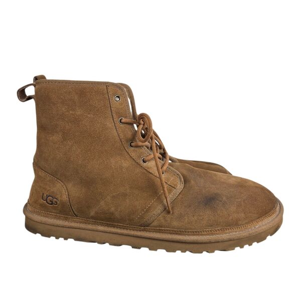 UGG Harkley 1016472 Men's Boots Suede Fur Chestnut Brown Lace Up Sz 17 - Picture 6 of 11